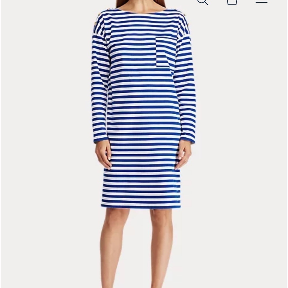 LAUREN RALPH LAUREN Blue White Striped Cotton T-Shirt Dress Size XS